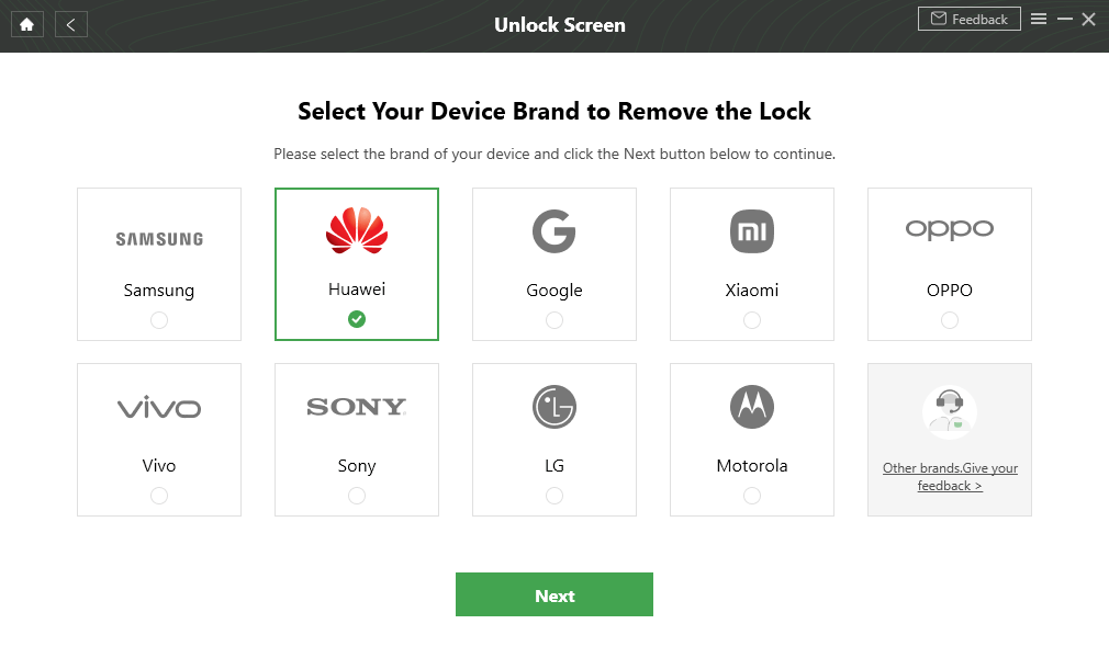 Выберите бренд Huawei