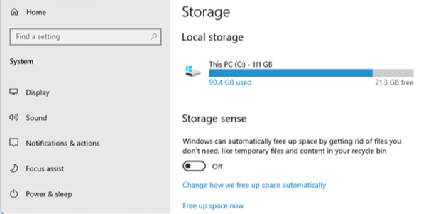 Очистите Windows 10 - включите контроль хранилища на вашем компьютере