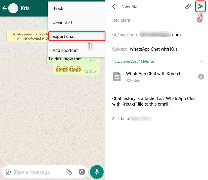 Передача сообщений WhatsApp с Android на iPhone по электронной почте