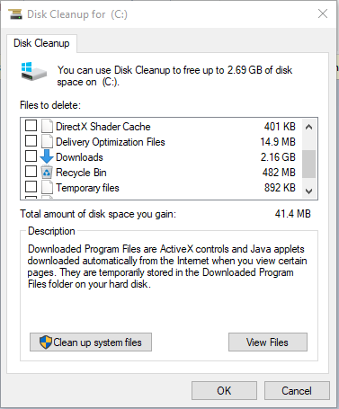 Удалите временные файлы с помощью утилиты очистки диска
