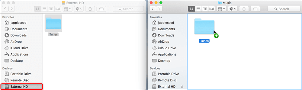 Перетащите папку библиотеки iTunes на новый Mac