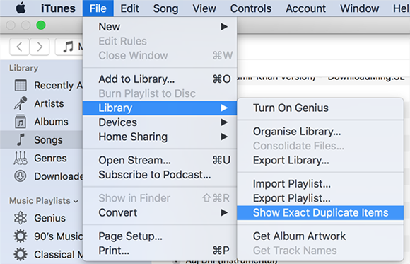 Просмотр точных дубликатов объектов в iTunes для Mac