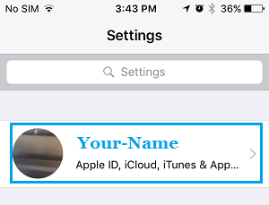 Имя Apple ID на экране настроек iPhone