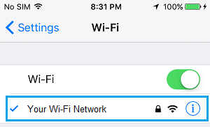 Имя сети Wi-Fi, подключенное к iPhone