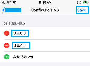 Добавить DNS-серверы Google на iPhone