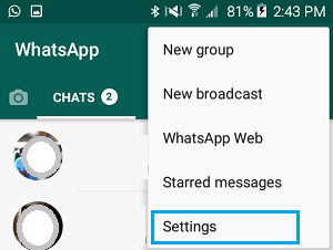 Вкладка настроек в WhatsApp на телефоне Android