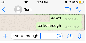Зачеркнутый в WhatsApp