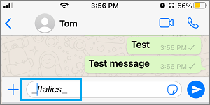 Напишите текст курсивом в WhatsApp