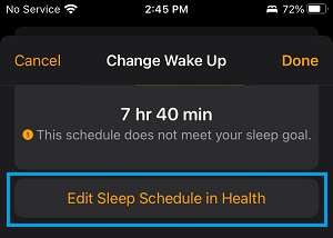 Редактировать расписание сна в опции «Здоровье» на iPhone