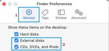 Показать внешние диски в Finder на Mac