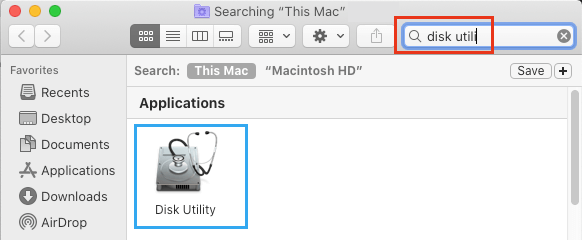 Откройте Дисковую утилиту с помощью поиска на Mac