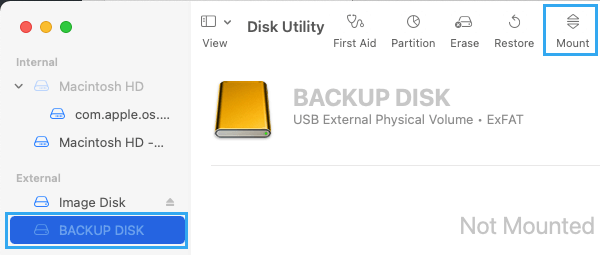 Смонтируйте внешний жесткий диск на Mac