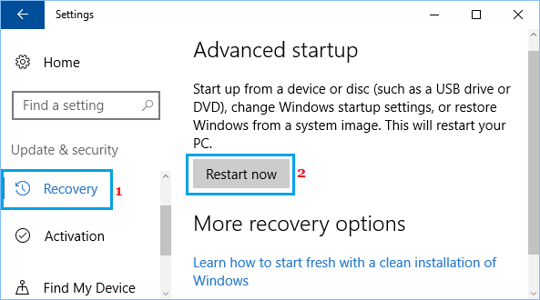 Расширенный вариант запуска в Windows 10