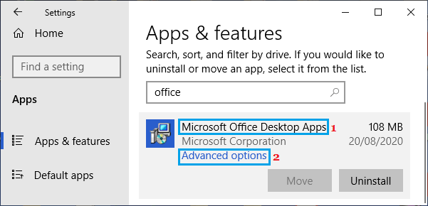 Откройте параметры дополнительных настроек Microsoft Office