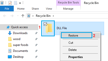 Восстановить файл DLL из корзины