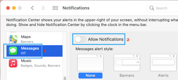 Отключить уведомления iMessage на Mac