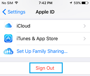 Вариант выхода на экране Apple ID на iPhone