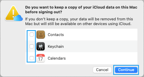 Выберите данные iCloud для копирования на Mac