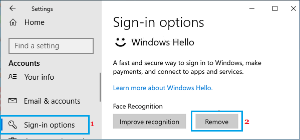 Удалить распознавание лиц в Windows Hello