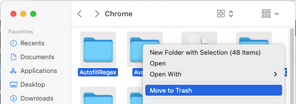 Переместить папки Chrome в корзину на Mac