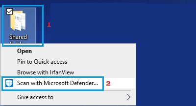Щелкните правой кнопкой мыши, чтобы сканировать с помощью Microsoft Defender