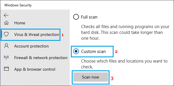 Параметр выборочного сканирования Microsoft Defender