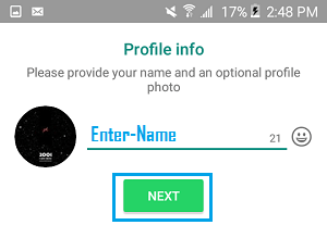 Укажите имя профиля WhatsApp на телефоне Android