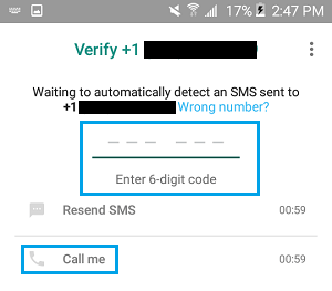 Подтвердите WhatsApp на телефоне Android