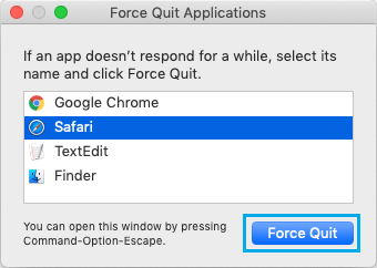 Принудительно закрыть браузер Safari на Mac
