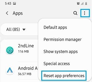 Параметр сброса настроек приложения на Android