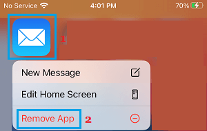 Удалить приложение iPhone Mail