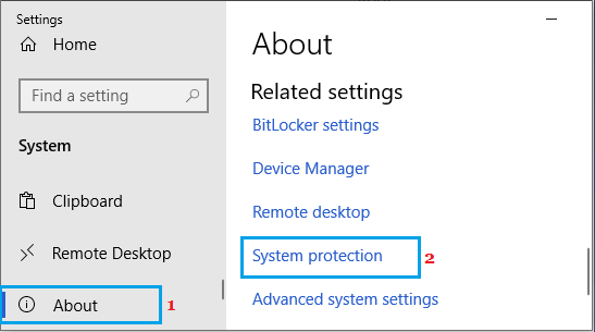 Откройте защиту системы на ПК с Windows