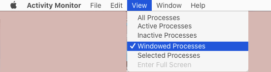 Открытые оконные процессы на Mac