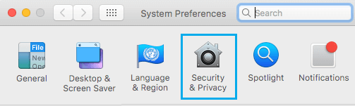 Вкладка «Безопасность и конфиденциальность» на экране системных настроек Mac