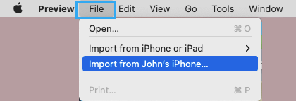 Вариант импорта с iPhone в приложении предварительного просмотра