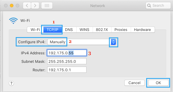Изменить IP-адрес на Mac