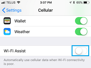 Отключить WiFi Assist на iPhone