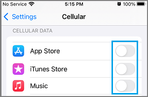 Отключить сотовые данные для App Store, iTunes и музыки