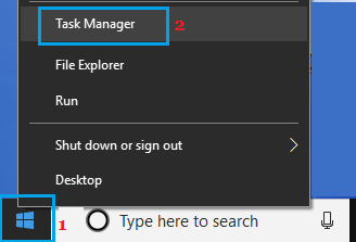 Опция «Открыть диспетчер задач» в Windows 10