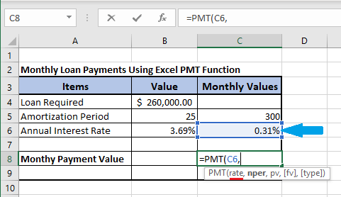 Скорость ввода в формуле Excel PMT