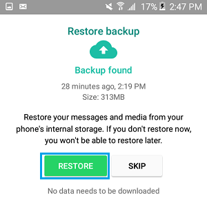 Восстановить резервную копию WhatsApp на телефоне Android
