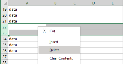 Вручную удалить пустые строки в Excel