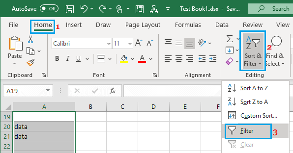 Параметр фильтрации данных в Excel