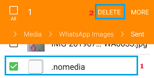 Удалить файл nomedia в папке отправленных WhatsApp