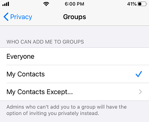 Кто может добавить меня на экран групп WhatsApp на iPhone 