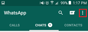 Трехточечное меню WhatsApp на телефоне Android