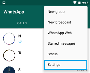 Меню настроек WhatsApp на Android
