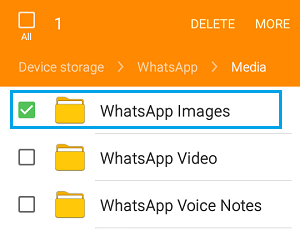Выберите папку изображений WhatsApp на телефоне Android