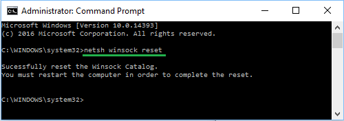Команда netsh winsock reset в Windows 10