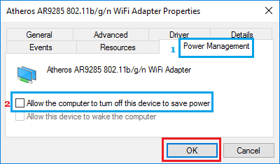 Запретить компьютеру отключать питание адаптера WiFi